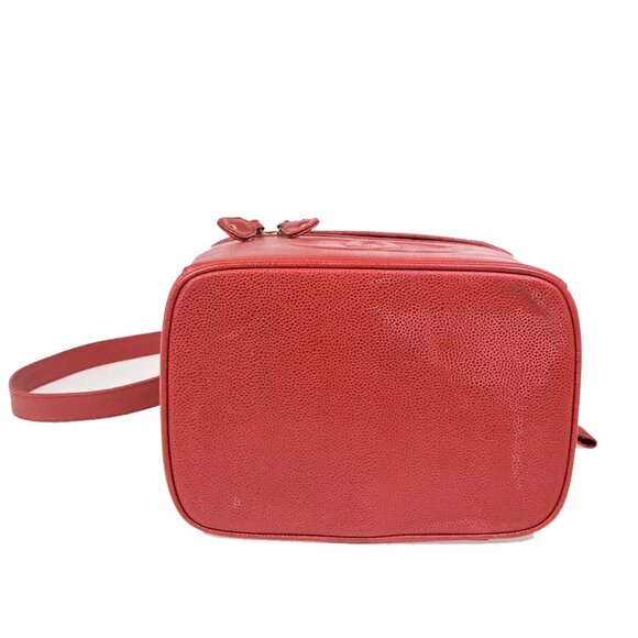 CHANEL CC Logo 2Way Vanity Hand Bag Caviar Skin Leather Red GHW Vintage - Picture 7 of 16